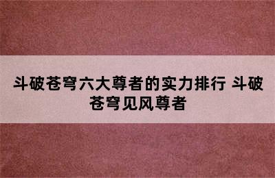 斗破苍穹六大尊者的实力排行 斗破苍穹见风尊者